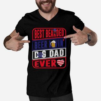 Mens Best Bearded Beer Lovin Dog Dad Pet Lover Owner Men V-Neck Tshirt | Crazezy