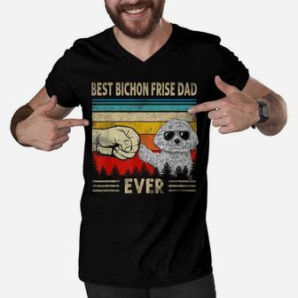Mens Best Bichon Frise Dad Ever Bump Funny Dog Dad Father's Day Men V-Neck Tshirt | Crazezy AU