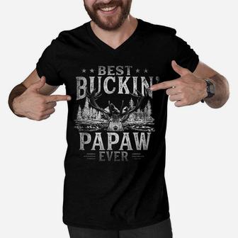 Mens Best Buckin' Papaw Ever Shirt Funny Deer Hunting Fathers Day Men V-Neck Tshirt | Crazezy
