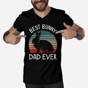 Mens Best Bunny Dad Ever Matching Family Easter Retro Men V-Neck Tshirt | Crazezy CA