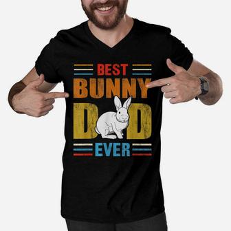 Mens Best Bunny Dad Ever Matching Family Easter Retro Men V-Neck Tshirt | Crazezy
