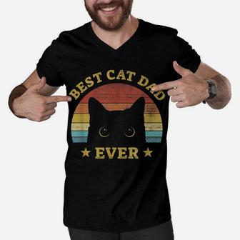 Mens Best Cat Dad Ever Vintage Retro Gift Idea For Cat Father Men V-Neck Tshirt | Crazezy AU