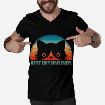 Mens Best Cat Dad Shirt Father's Day Gift From Wife Son Daughter Men V-Neck Tshirt | Crazezy DE