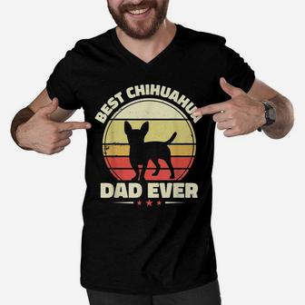Mens Best Chihuahua Dad Ever Retro, Chihuahua Puppy Dog Lover Men V-Neck Tshirt | Crazezy