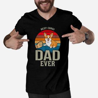 Mens Best Corgi Dad Ever Daddy Gifts Dog Lover Owner Men V-Neck Tshirt | Crazezy