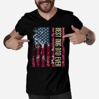 Mens Best Dog Dad Ever Gift Shirt American Flag Father's Day Gift Men V-Neck Tshirt | Crazezy
