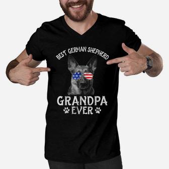 Mens Best German Shepherd Grandpa Ever American Flag 4Th Of July Men V-Neck Tshirt | Crazezy
