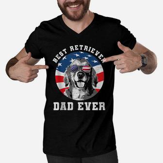Mens Best Golden Retriever Dad Ever Dog Lover Usa Flag Men V-Neck Tshirt | Crazezy