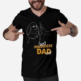 Mens Best Pekingese Dad Ever Dog Pekingese Dad Pekingese Men V-Neck Tshirt | Crazezy