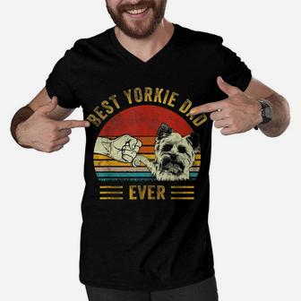 Mens Best Yorkie Dad Ever Retro Yorkshire Terrier Funny Dog Lover Men V-Neck Tshirt | Crazezy UK
