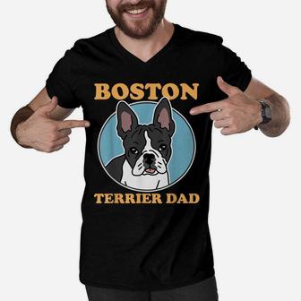 Mens Boston Terrier Dad | Dog Owner Boston Terrier Men V-Neck Tshirt | Crazezy UK