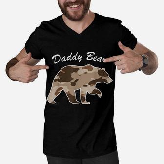 Mens Camouflage Daddy Bear Family Camo Hunting - Papa Bear Pajama Men V-Neck Tshirt | Crazezy