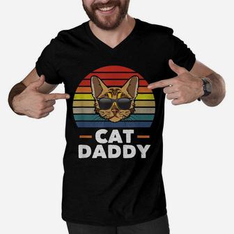 Mens Cat Daddy Vintage Bengal Cat Style Distressed Retro Men V-Neck Tshirt | Crazezy UK