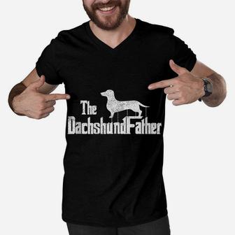 Mens Dachshund Dad Dog Father Funny Doxie Doggie Puppy Daddy Dada Men V-Neck Tshirt | Crazezy UK