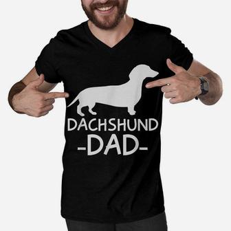 Mens Dachshund Dad Weiner Weenie Apparel Dog Lover Holder Design Men V-Neck Tshirt | Crazezy CA