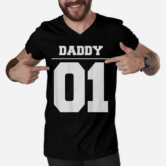 Mens Daddy 01 Fathers Day Gift Idea Daddy Daughter Matching Men V-Neck Tshirt | Crazezy CA