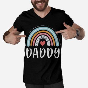 Mens Daddy Gifts For Dad Family Rainbow Graphic Men V-Neck Tshirt | Crazezy