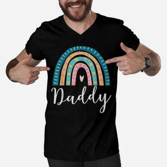 Mens Daddy Rainbow Gifts For Men Dad Family Matching Birthday Men V-Neck Tshirt | Crazezy