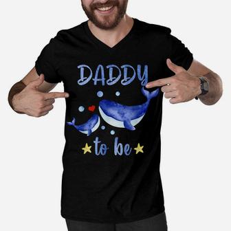 Mens Daddy To Be Whale Baby Shower Sea Animal Themed White Men V-Neck Tshirt | Crazezy
