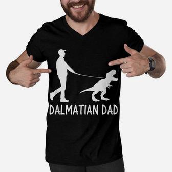 Mens Dalmatian Dad Dinosaur Dog Owners Funny Father's Day Men V-Neck Tshirt | Crazezy