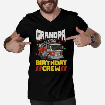 Mens Fire Truck Firefighter Party Grandpa Birthday Crew Men V-Neck Tshirt | Crazezy UK