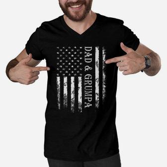 Mens Funny American Flag I Have Two Titles Dad And Grumpa Men V-Neck Tshirt | Crazezy