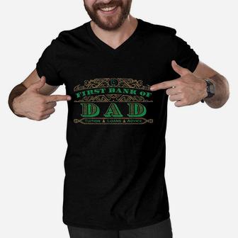Mens Funny First Bank Of Dad Men V-Neck Tshirt | Crazezy UK