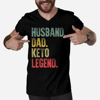Mens Funny Vintage Gift Husband Dad Keto Legend Retro Men V-Neck Tshirt | Crazezy