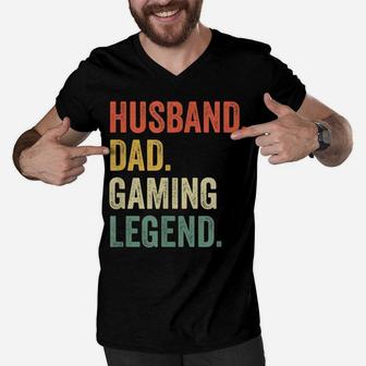Mens Gamer Dad Funny Husband Dad Video Game Legend Father's Day Men V-Neck Tshirt | Crazezy
