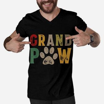 Mens Grand Paw Grandpa Dog Dad Grandpaw Puppy Lover Father's Day Men V-Neck Tshirt | Crazezy CA