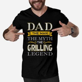 Mens Grill Dad Shirts Gifts For Grilling Dads Men V-Neck Tshirt | Crazezy