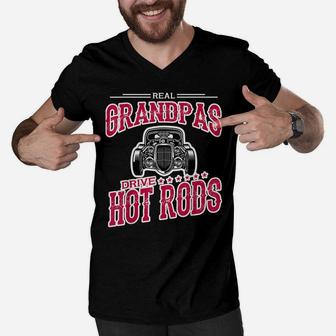 Mens Hot Rod Grandpa Funny Christmas Gift Classic Car Fathers Day Men V-Neck Tshirt | Crazezy AU