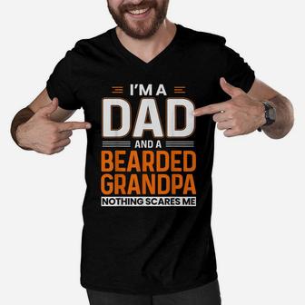 Mens I'm A Dad And A Bearded Grandpa Funny Beard Lover Father Men V-Neck Tshirt | Crazezy