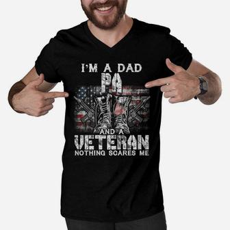 Mens I'm A Dad Pa Veteran Nothing Scares Me Proud Men V-Neck Tshirt | Crazezy UK