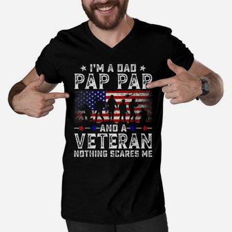 Mens I'm A Dad Pap Pap And A Veteran For Dad Father's Day Men V-Neck Tshirt | Crazezy