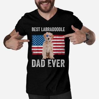Mens Labradoodle Dad American Flag Labradoodle Dog Lover Owner Men V-Neck Tshirt | Crazezy AU