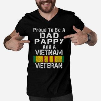Mens Mens Proud Dad Pappy Vietnam Veteran Shirt Vintage Vet Gift Men V-Neck Tshirt | Crazezy DE