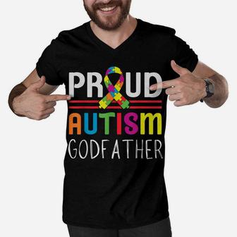 Mens Mens Proud Godfather Uncle Friend Brother Autism Awareness Men V-Neck Tshirt | Crazezy UK