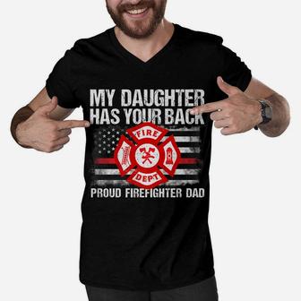 Mens My Daughter Has Your Back Firefighter Family Gift For Dad Men V-Neck Tshirt | Crazezy CA