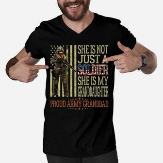 Mens My Granddaughter Is A Soldier Hero Proud Army Granddad Gift Men V-Neck Tshirt | Crazezy