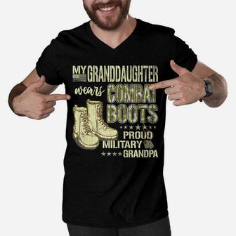 Mens My Granddaughter Wears Combat Boots - Proud Military Grandpa Men V-Neck Tshirt | Crazezy