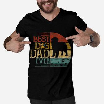 Mens Newfoundland Vintage Dog Dad Shirt Cool Father's Day Retro Men V-Neck Tshirt | Crazezy DE