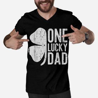 Mens One Lucky Dad Vintage St Patrick Day Gift Men V-Neck Tshirt | Crazezy