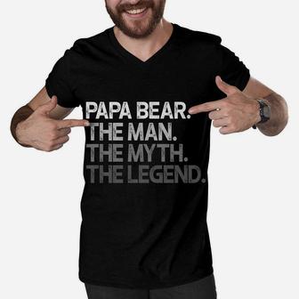 Mens Papa Bear Shirt Gift For Dads & Fathers The Man Myth Legend Men V-Neck Tshirt | Crazezy UK