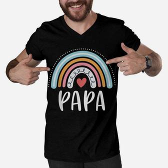 Mens Papa Gifts For Dad Family Rainbow Graphic Men V-Neck Tshirt | Crazezy