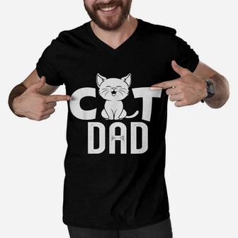 Mens Papa Kitty For Fathers Day And Christmas With Best Cat Dad Men V-Neck Tshirt | Crazezy CA