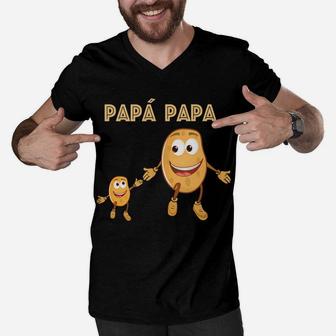 Mens Papa Potato Daddy Funny Pun Dad Father Gift Learning Spanish Men V-Neck Tshirt | Crazezy CA