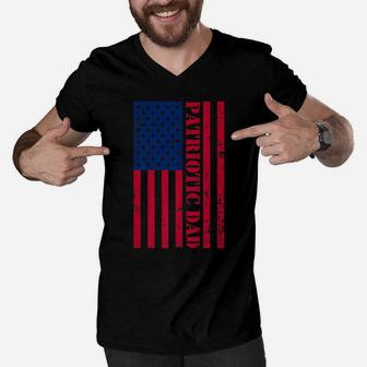 Mens Patriotic Gifts Fathers Day American Flag Patriotic Dad Gift Men V-Neck Tshirt | Crazezy