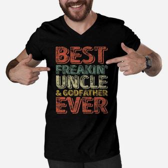 Mens Perfect Xmas Gift Dad Best Freakin' Uncle And Godfather Ever Men V-Neck Tshirt | Crazezy