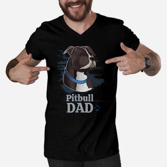 Mens Pitbull Dad Dog Lover Illustration Pitbull Owner Men V-Neck Tshirt | Crazezy